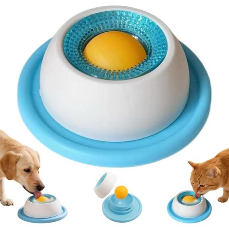 Blue Licking Ball for Dogs - Anti-stress & Slow Feeder Bowl with Rotating Ball for Liquid Dog Food, Quark and Broth (1/5)