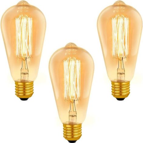 E27 Glühbirne Vintage ST64 Dimmbar 40W Warmweiß 2200K, 400lm, AC 220V, Retro-Glühlampe E27 mit Glühfaden, Vintage-Lampe für dekorative Beleuchtung, 3er-Pack (1/5)