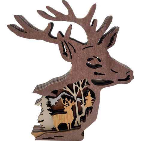 Garniture De Noël - Cerf En Bois - Décoration Murale Pour Intérieur - Lot De 6 Pièces (1/5)