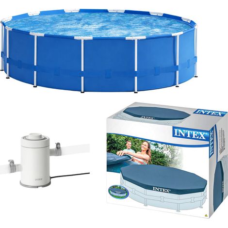 4-in-1  Intex Metal Frame Round Pool 3.66m x 0.76m Height With Pump and A Cover
