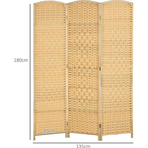 Paravent intérieur en bois 3 panneaux séparateur de pièce pliable pour salon chambre 135 x 180 cm bois naturel (1/5)