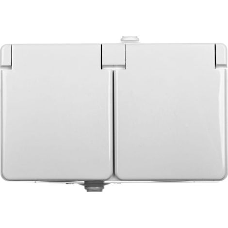 Enchufe doble herm茅tico Trol con o sin tapa IP44, color blanco 100436