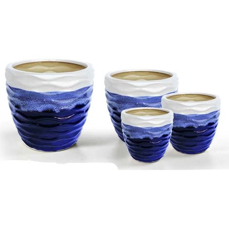 Set de 4 cachepots en céramique bleu et blanc Ø29/21/15/12 cm