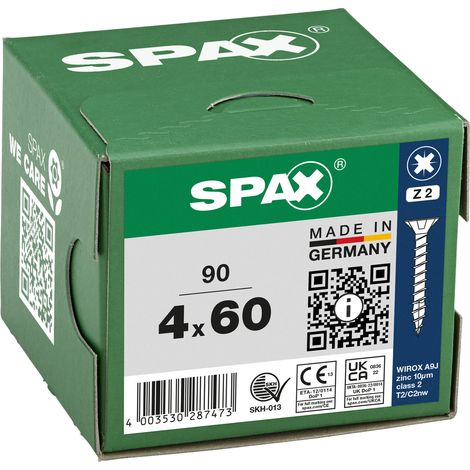 SPAX Vis universelle, 4 x 60 mm, 90 pièces, Tête centrante, Tête fraisée, Cruciforme Z2, 4CUT, WIROX - 8000000287473