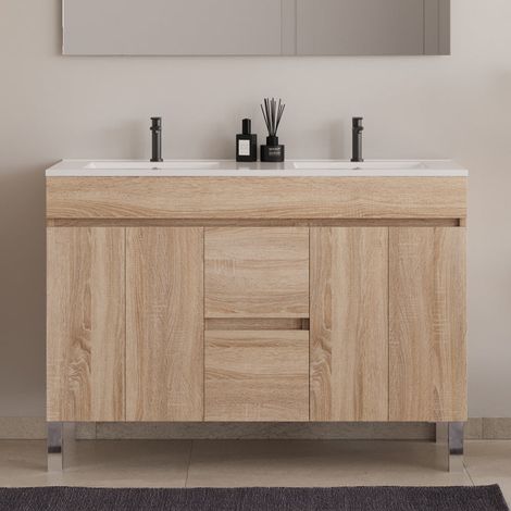 Meuble sous vasque seul, 2 tiroirs et 4 portes, 120cm, pour simple vasque - cambrian (chêne clair) - HARO