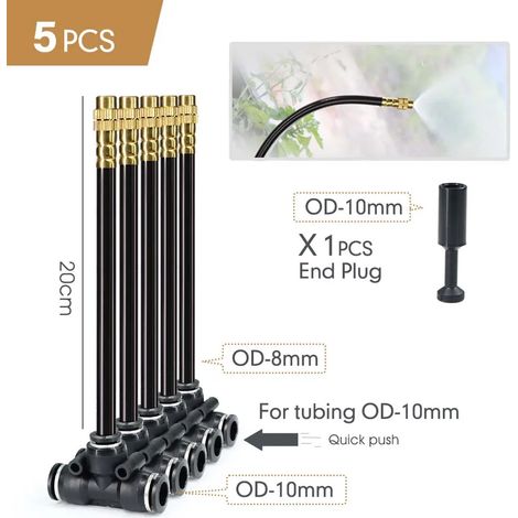 (5 pièces, raccord F-10 mm à 8 mm) Tuyau d'irrigation flexible rotatif à 360° de 20 cm en laiton avec buse de pulvérisation réglable et raccord en T à connexion rapide pour tuyau de 6/8/10/12 mm. (1/5)