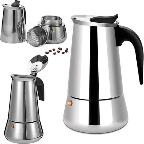 Cafetière moka italienne en acier inoxydable, 6 tasses, compatible avec tous les types de chaleur, 300 ml