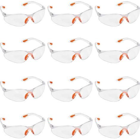 Lot de 12 Lunettes de Sécurité TransparentesLunettes de Protection Avec Verres en Plastique, Pont-de-Nez et Embouts de Branches en Caoutchouc pour plus de ConfortLunette Transparente PPE (1/4)