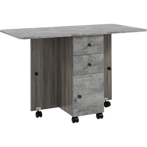 HOMCOMM Klappküchentisch mit 2 Klapptüren, 2 Schubladen, 1 Schrankfach und 1 Ablage, 120 x 60 x 76,5 cm, Grau