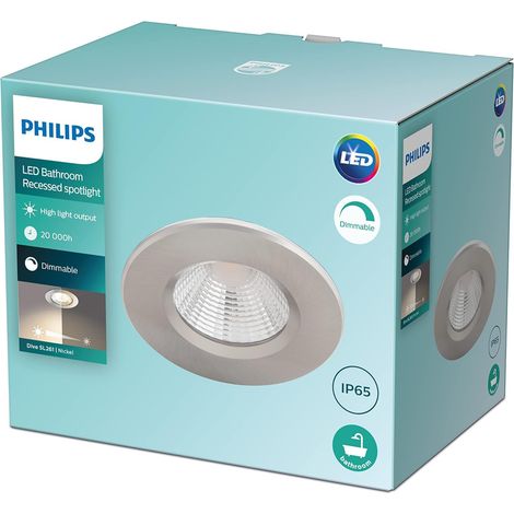 Spot LED Dive pour salle de bain à intensité variable, blanc chaud 2700K 5,5W IP65, pour éclairage de salle d'eau, salle de bain et cuisine, Silver (1/5)
