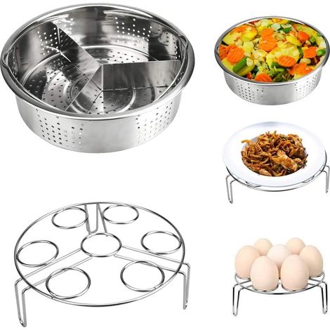 3 PCS Panier à Vapeur INOX Instant Pot Accessoires Panier de Cuisson Vapeur en Acier Inoxydable Panier Cocotte Minute avec Séparateur de Fixation Support pour œuf Panier pour Autocuiseur