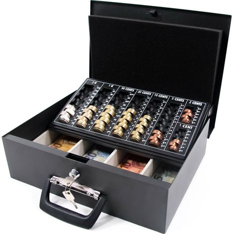 Geldkassette SAFE I Stahl schwarz mit Münzzählbrett / Tragegriff hjh OFFICE