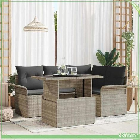 3348278 Ensemble de canapé de jardin 5 pcs Gris clair Poly rotin (1/5)