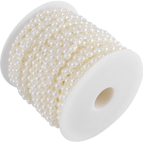 25 m Rolle Baumwoll-Imitatperlenkette, halbrunde Perlen für Hochzeiten (beige)