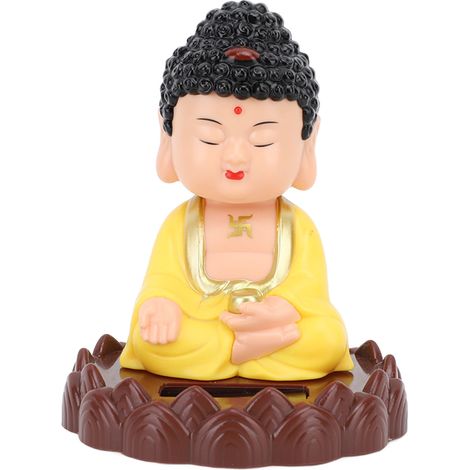 Statue de Bouddha hochant à énergie solaire, figurine de moine hochant automatiquement, à économie d'énergie, symbole de chance et de richesse, jaune (1/5)