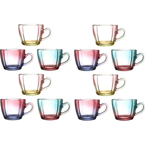 Lot de 12 grandes Tasses en Verre Coloré Dégradé 42 cl Anse - Mugs multicolores - Livraison gratuite (1/5)