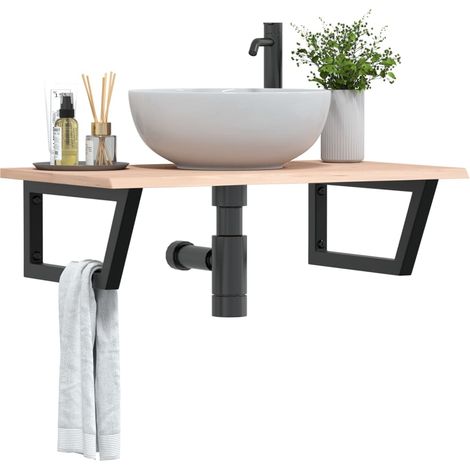 Estante de lavabo de pared de acero y madera maciza de roble vidaXL