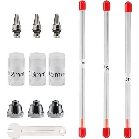 Buse et Aiguille pour Aérographe 0,2 mm , 0,3 mm , 0,5 mm , Accessoires de Rechange pour Pistolet pulvérisateur , kit avec clé à molette (1/4)
