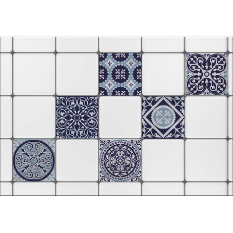 Sticker Carrelage Autocollant Décoratif x6, 15 cm X 15 cm, Style Ciment, Bleu Nuit et Gris. (1/3)