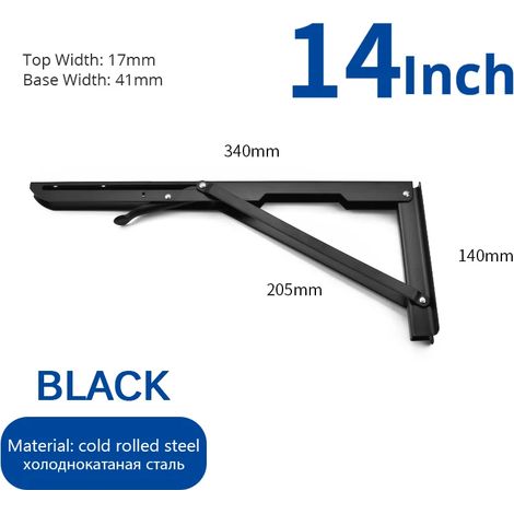 (Noir 35,5 cm - Espagne) 2 équerres pliantes en acier inoxydable, blanc et noir, support mural triangulaire en fer pour étagère, banc ou table (1/5)