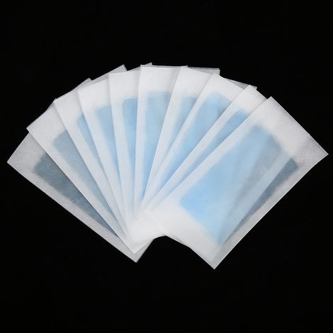 10 bandes de cire dépilatoires pour jambes, corps et visage (bleues) (1/5)