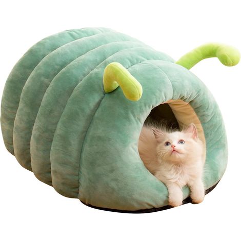 Niche pour Chat Interieur,en Forme de Chenille,Lit pour Chien avec Fond Antidérapant,Panier Chat d'hiver Chaud pour Chats,Lavable Coussin Chien,Lit Nid Intérieur pour Animaux de Compagnie(vert)