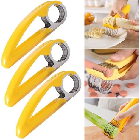 Ensemble de trois coupe-bananes multifonctionnels en acier inoxydable – ustensiles de cuisine adaptés aux bananes, aux légumes et aux fruits. (1/5)