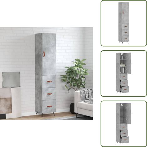 Buffet haut Gris béton 34,5x34x180 cm Bois d'ingénierie - Buffet Design Moderne - Meuble Rangement Gris - Armoire Cuisine - Buffet Haute Capacité - Mobilier Salon (1/5)