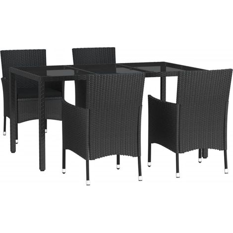 Set de muebles jardín 5 pzas con cojines ratán sintético negro vidaXL (1/4)