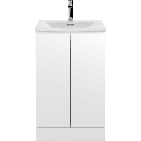 Mavesyn Contemporary 2 Door Floor Standing Vanity Unit with Curved Basin, Satin White, 500mm