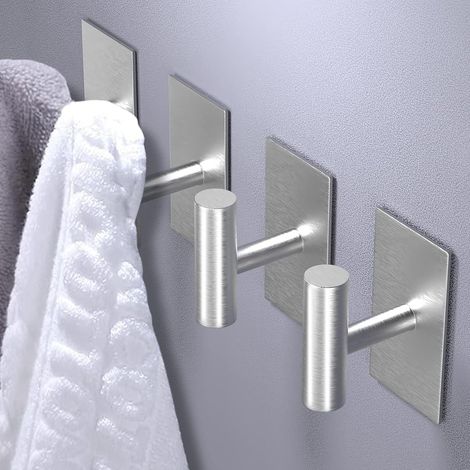 Confezione da quattro ganci adesivi per asciugamani, robusti ganci in acciaio inossidabile per bagno e cucina, impermeabili per appendere cappotti, accappatoi e vestiti.