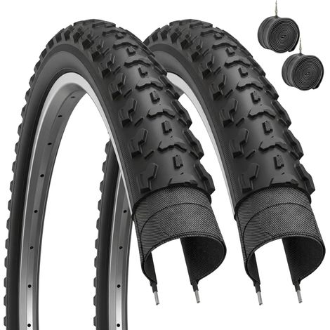 2 COPERTONI MTB 26x1.95 (53-559) + 2 CAMERE D'ARIA PER MTB BICICLETTA NERO BICI MOUNTAIN BIKE (1/4)