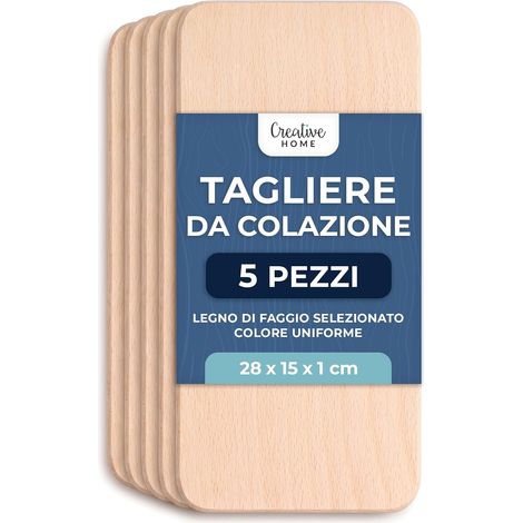 Creative Home Tagliere in Legno di Faggio, Set 5 Pezzi 28 x 15 cm Spessore 1 cm, reversibili, per pane, carne, verdure e formaggi, per colazione, aperitivi e servizio, prodotti nell'UE (1/5)