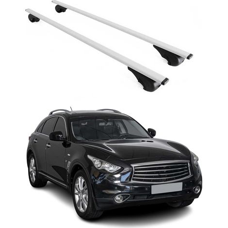 OMAC Barres de toit pour Infiniti QX70 2014-2017 – TÜV / DIN 75302:2019 – Antivol inclus – Charge max 75 kg – 2 barres Argent (1/4)