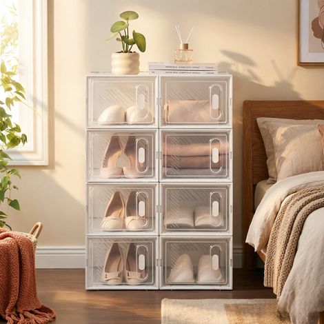 Boîte de rangement à chaussures empilable modulaire – étagère à livres, organisateur de jouets, armoire et cabine de salle de bain (8 pièces) (1/4)