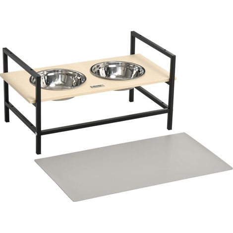 Gamelle chien surélevée double porte-gamelle avec 2 bols amovibles en acier, hauteur réglable 11/21,5/32 cm et 1 tapis (1/5)