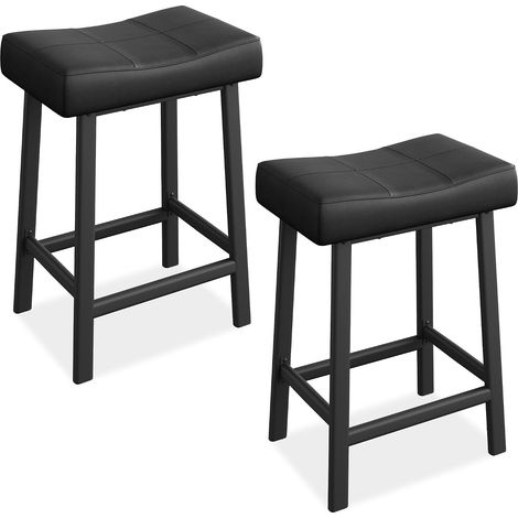 Lot de 2 tabourets de bar noirs 60,96 cm, siège PU rembourré, cadre métal, pour cuisine, bar, café (1/5)