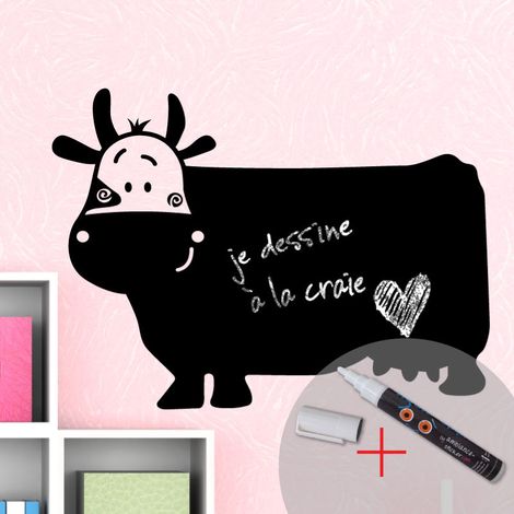 Sticker ardoise tableau noir - stickers muraux adhésif effaçable - UNE VACHE SOURIANTE + CRAIE LIQUIDE BLANCHE - 110x150cm (1/3)