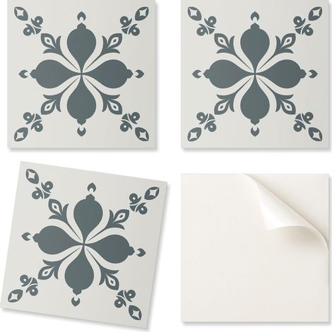 Juego de baldosas de vinilo estampadas con dise帽o de hojas ornamentales, 4x50x50 cm.