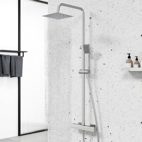 Biubiubath Thermostatic Shower Mixer Square Chrome Bathroom Exposed Valve Set (♀8 for a 2-year warranty included)