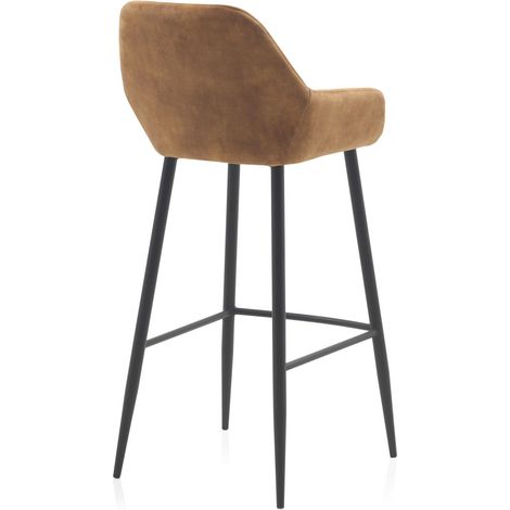 Lot de 2 tabourets rembourrés marron avec pieds en métal noir (1/5)