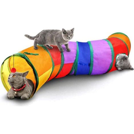 Tunnel interattivo per gatti, giocattolo per animali domestici, tunnel da gioco per gatti, gattini, conigli, cuccioli, pieghevole (stile S, arcobaleno) (1/5)