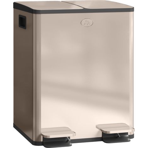 Poubelle de cuisine 2 compartiments de 2 x 20L, acier inoxydable, couvercle à fermeture douce, 45,8x36x51,6cm, or (1/5)