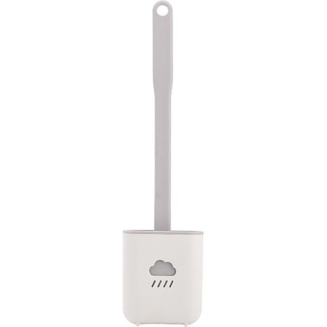 Brosse WC en silicone, brosse de nettoyage de salle de bain avec support, long manche antidérapant et poils flexibles avec supports muraux pour salle de bain (blanc) (1/5)