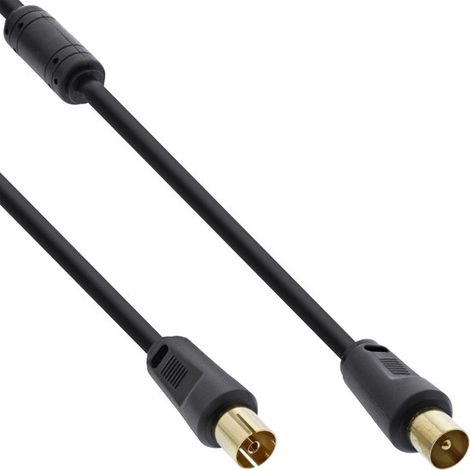 Câble coaxial IEC (m) - IEC (f) 85 dB + ferrite cuivre plaqué or droit noir 1 mètre (1/3)