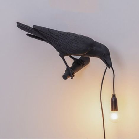 Seletti Bird Wandleuchte, moderner italienischer Stil, aus schwarz-weißem Kunstharz, schwarzes Licht links