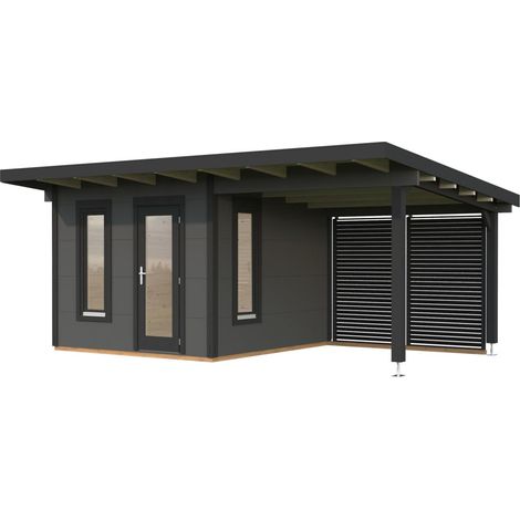 Abri de jardin en bois Grace 8,1+8,1 m2 Peint gris foncé + anthracite (1/4)