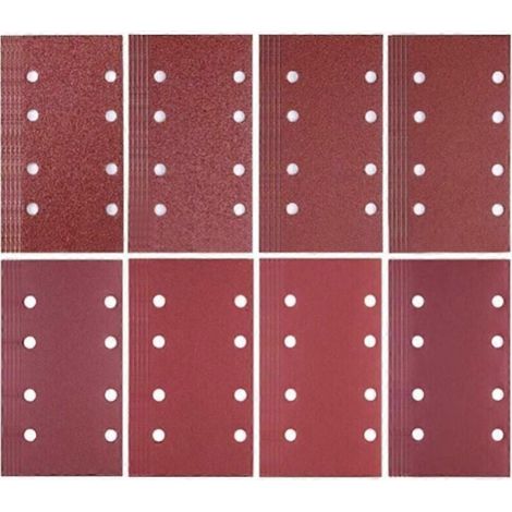 Paquet de 80 feuilles de papier de verre 93 x 185 mm - 8 trous - Grain 40/60/80/120/180/240/320/400 - Pour ponceuse Bosch (1/5)