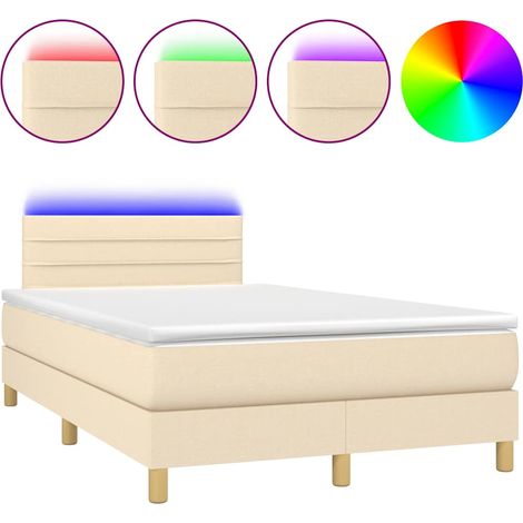 Maison Exclusive - Sommier à lattes de lit matelas et LED crème 120x190 cm tissu (1/5)