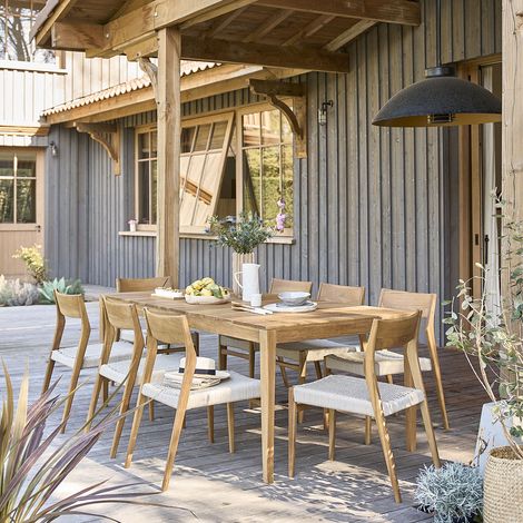 Salon de jardin en teck massif et cordage beige 8 places (1/5)